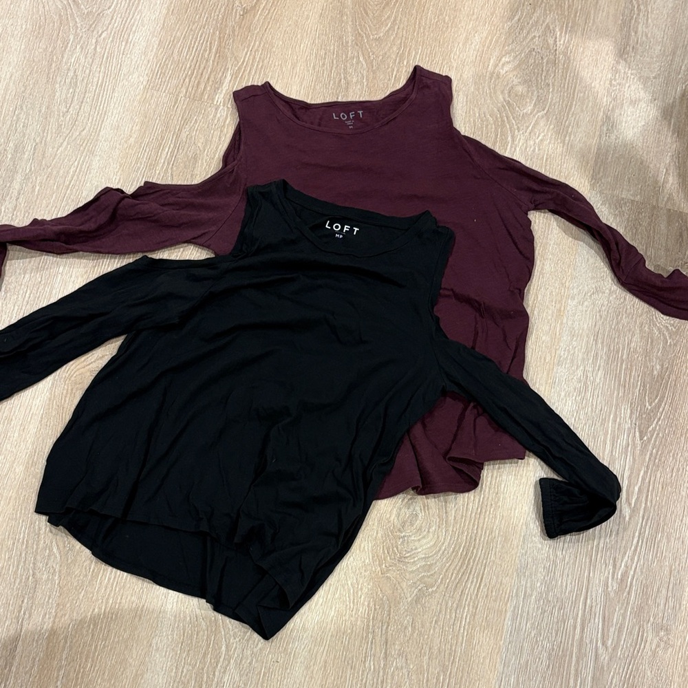 LOFT Women's Long Sleeve Tops in Black and Burgundy bundle two cold shoulder